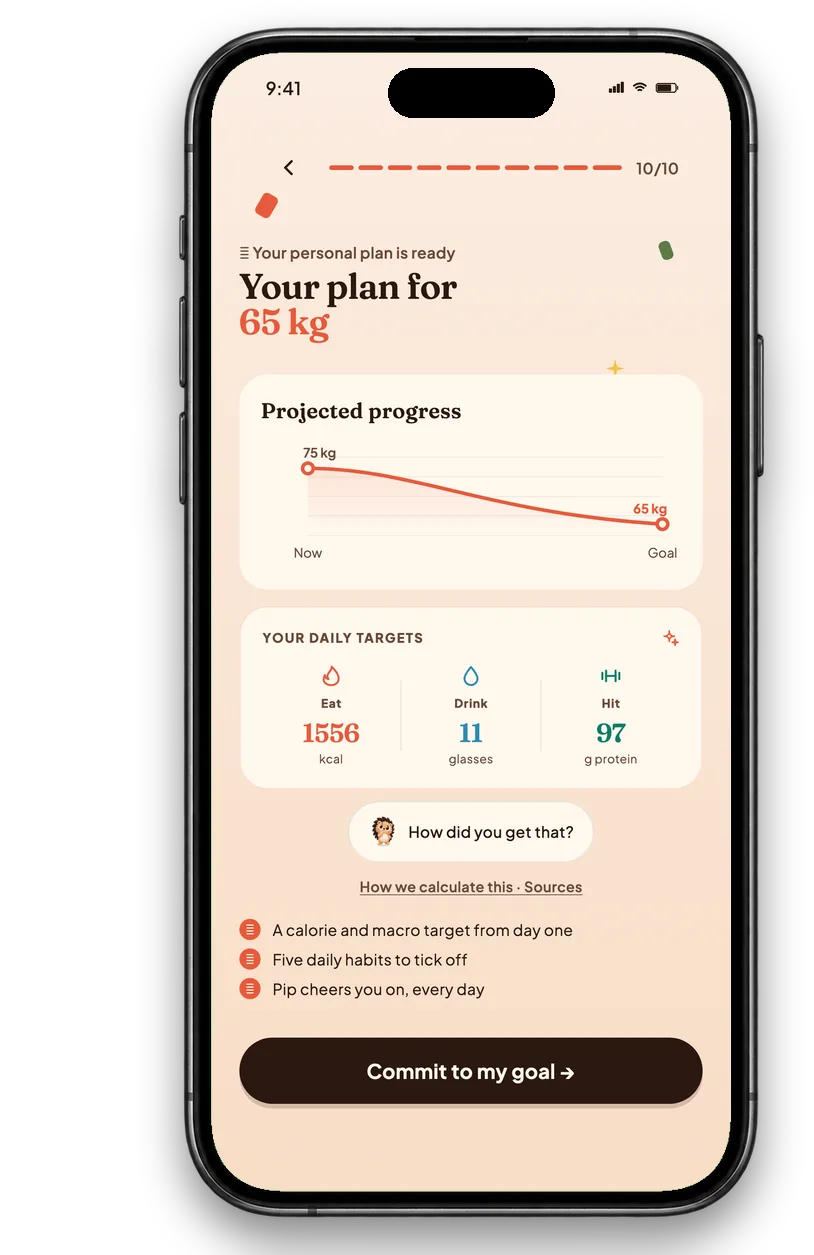 The Calfit plan screen showing the daily calorie target