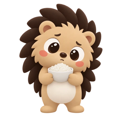 Pip the hedgehog holding a small bowl of rice