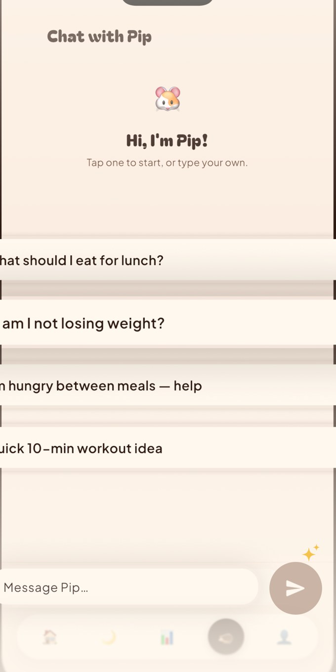 Chat with Pip, the AI nutritionist, asking what should I eat for lunch