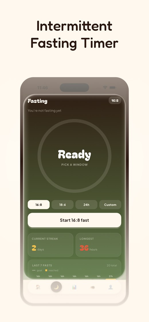 Intermittent fasting timer ready to start a 16:8 fast